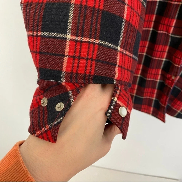 Vintage 90s Flannel Shirt Jacket Mens Size Large Quilted Oversized Shacket Red - Picture 6 of 10